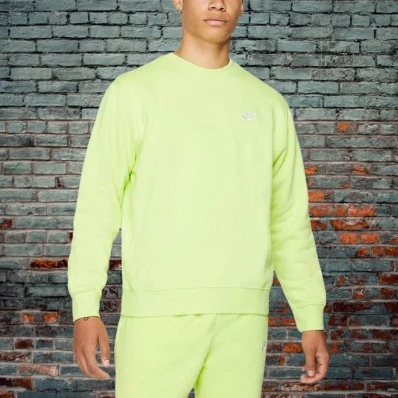 Nike Sportswear Club Fleece Crew Pullover Sweatshirt Men's Size XXLT 2XLT Volt